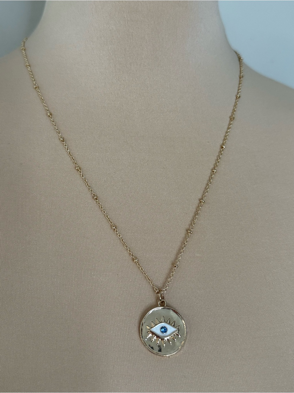 Evil Eye Necklace Gold Tone Adjustable Chain Lobster Claw Clasp